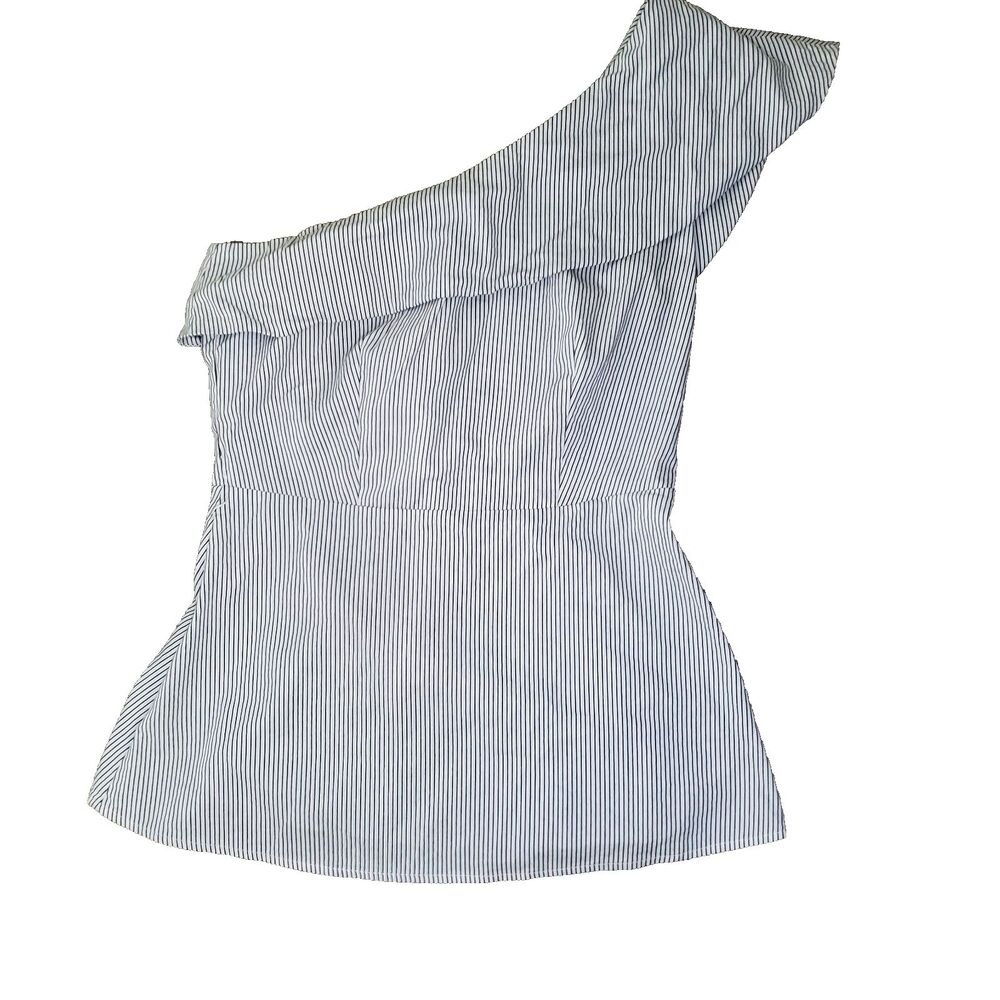 Antonio Melani Women's Top Size XS Gray White One Shoulder Blouse Stripe Shirt